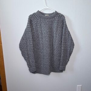 Gray 100% Wool Cable Knit Sweater